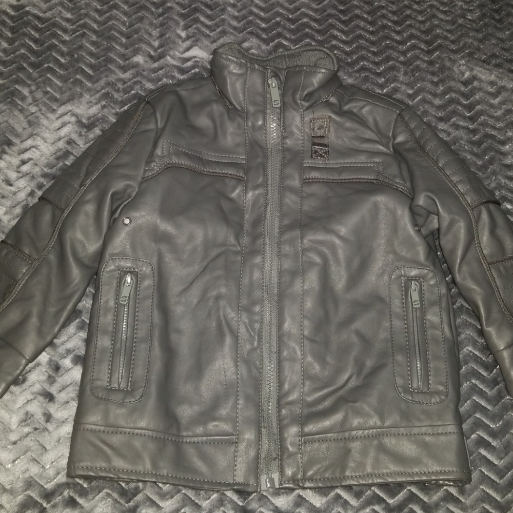 Boys Gray Leather Jacket